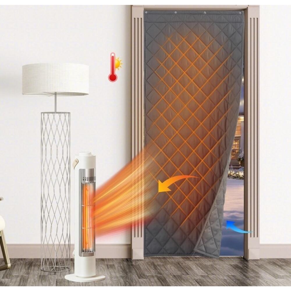 RYB HOME Thermal Insualted Door Curtain for Winter, Black Curtain Window Cover